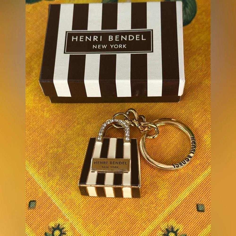 Rare Henri Bendel Enamel & Crystal Key Fob Bag Charm EUC!!!!!